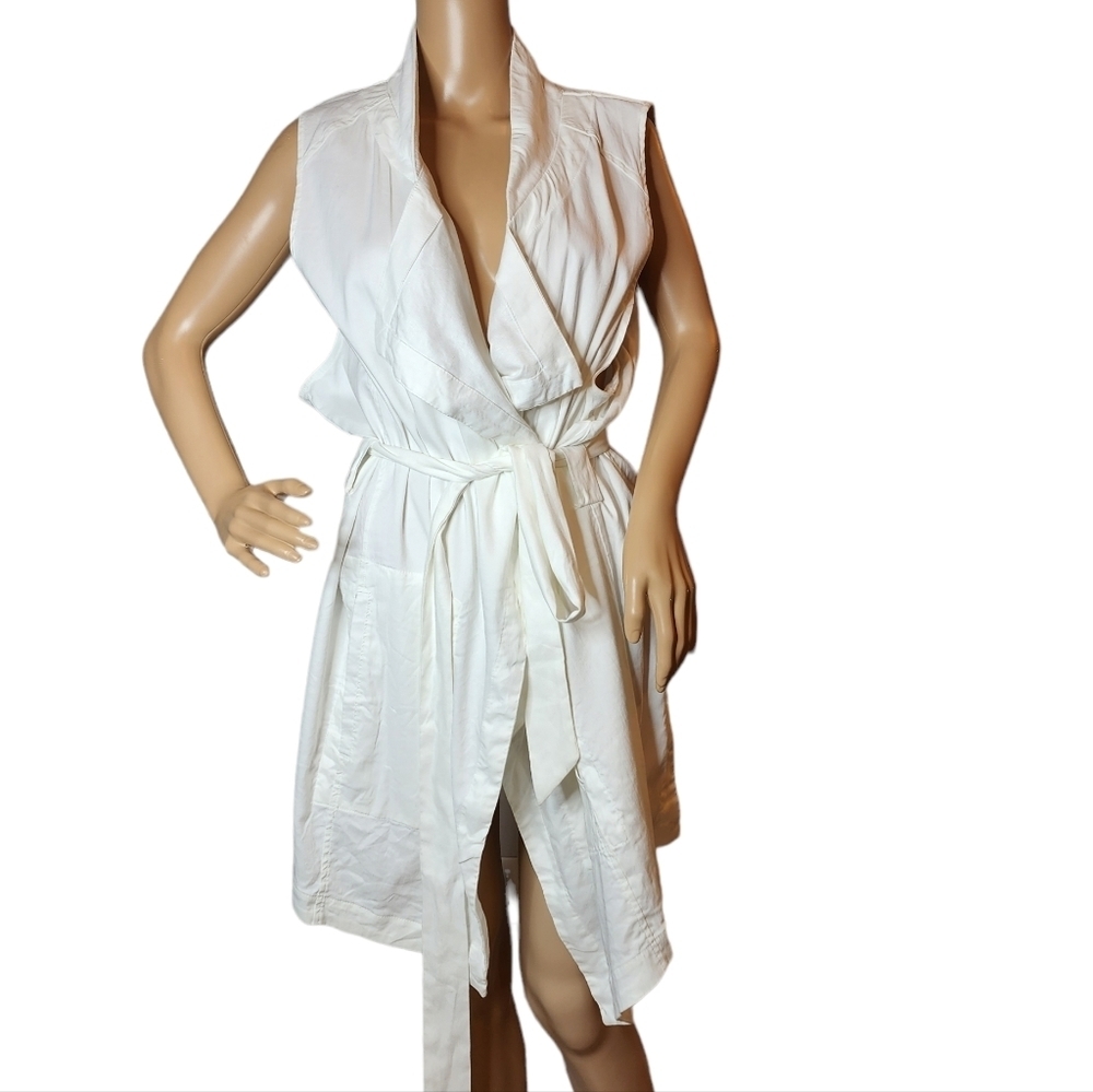 Lane Bryant ramie/viscose white sleeveless belted cardigan with pockets 3X